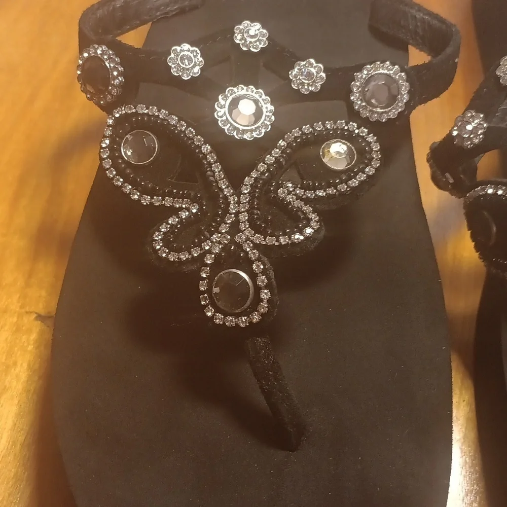 Yellow box Rhinestone Sandals Size 9 - Picture 2 of 10